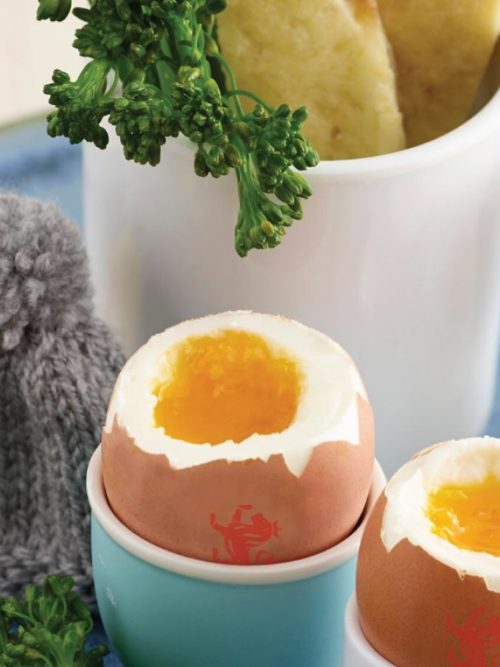 Boiled egg with broccoli and cheese soldiers